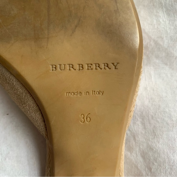 Vintage Burberry Buckle Suede Pointy Toe Kitten Heels Mules Tan Cream Brown - Picture 7 of 8